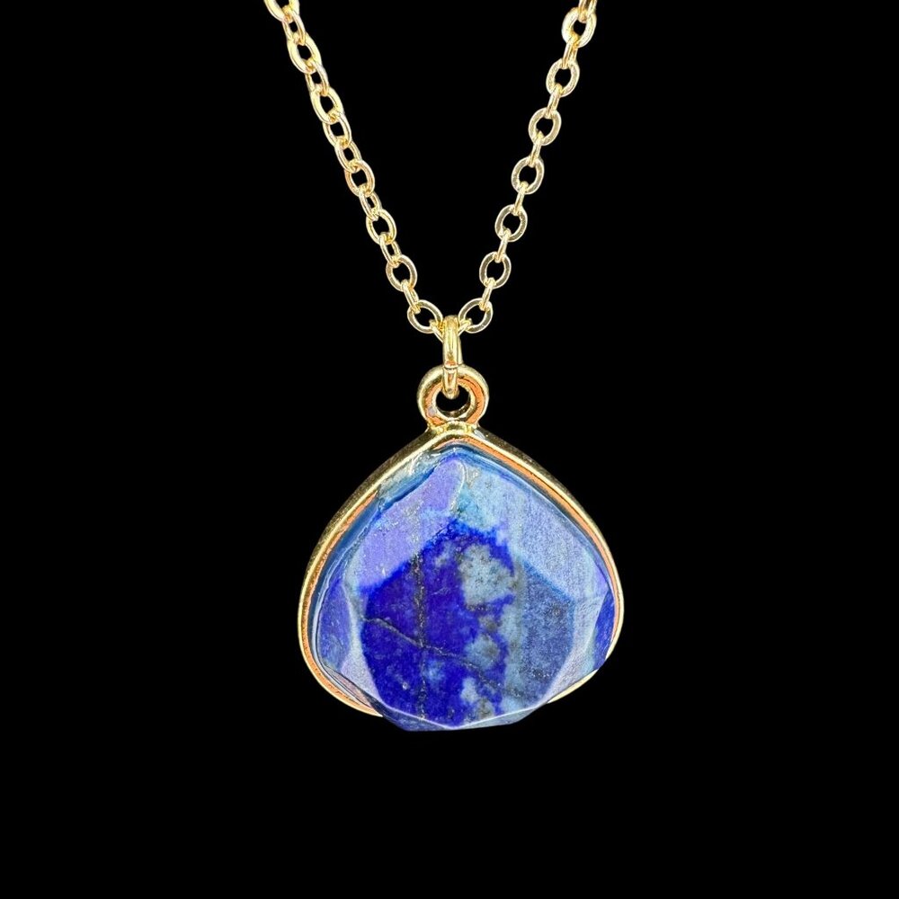 Charming Charlie Gold Tone Fashion Necklace w/Lapis Lazuli Teardrop Pendant